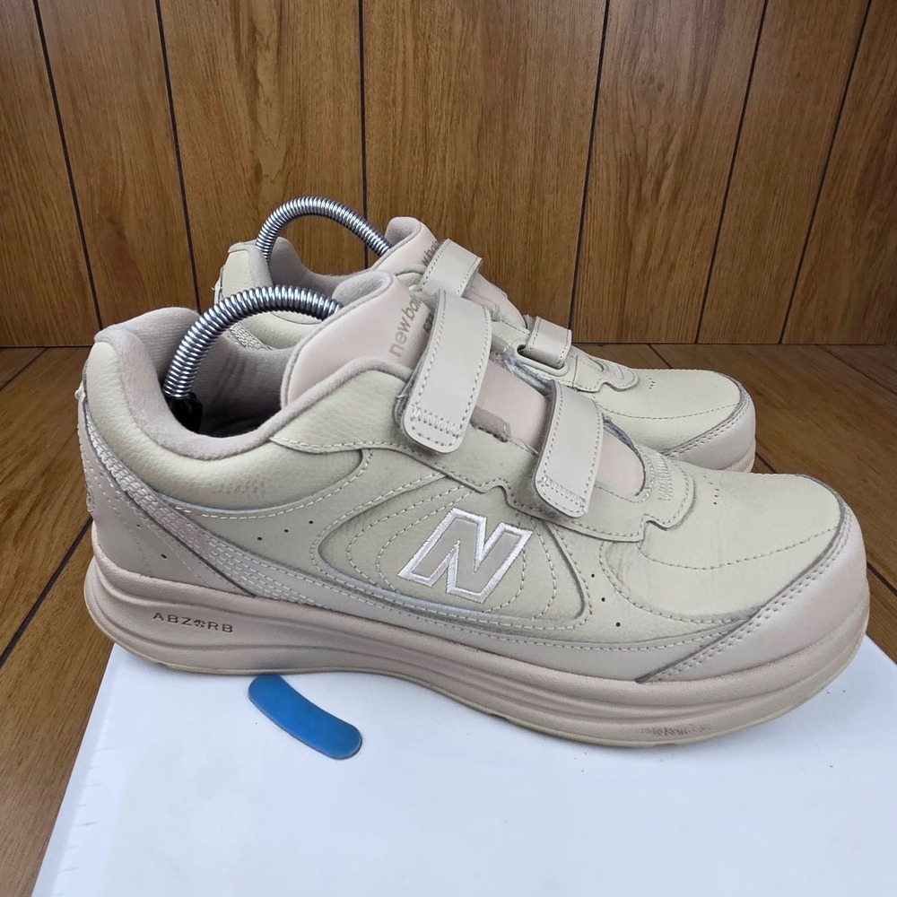 New Balance 577 Bone Beige Leather Walking Shoes Hook Loop MW577VB Mens 10 D